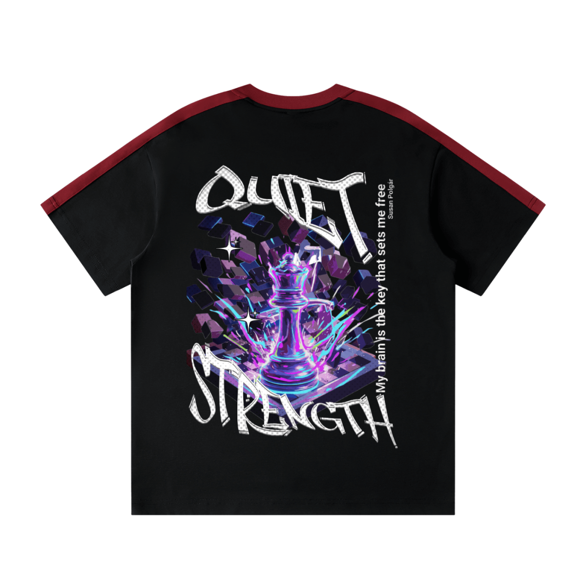 Quiet Strength Striped Collar Tee, Mental Health Awareness Chess Queen Unisex T-Shirt - Gooso Pixel LLC