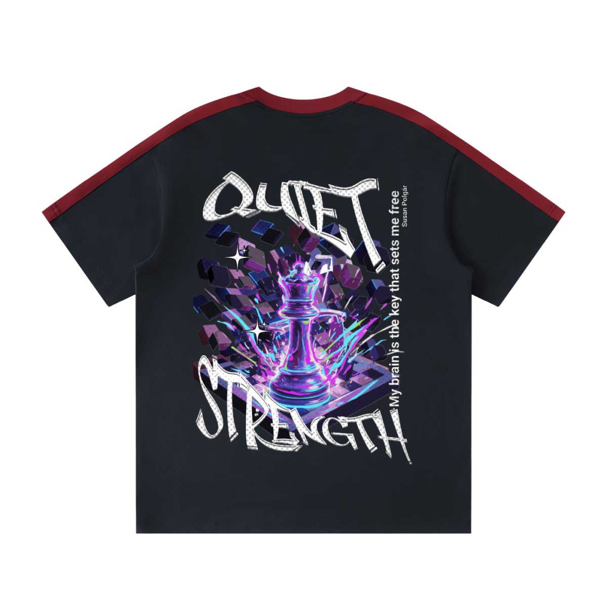 Quiet Strength Striped Collar Tee, Mental Health Awareness Chess Queen Unisex T-Shirt - Gooso Pixel LLC