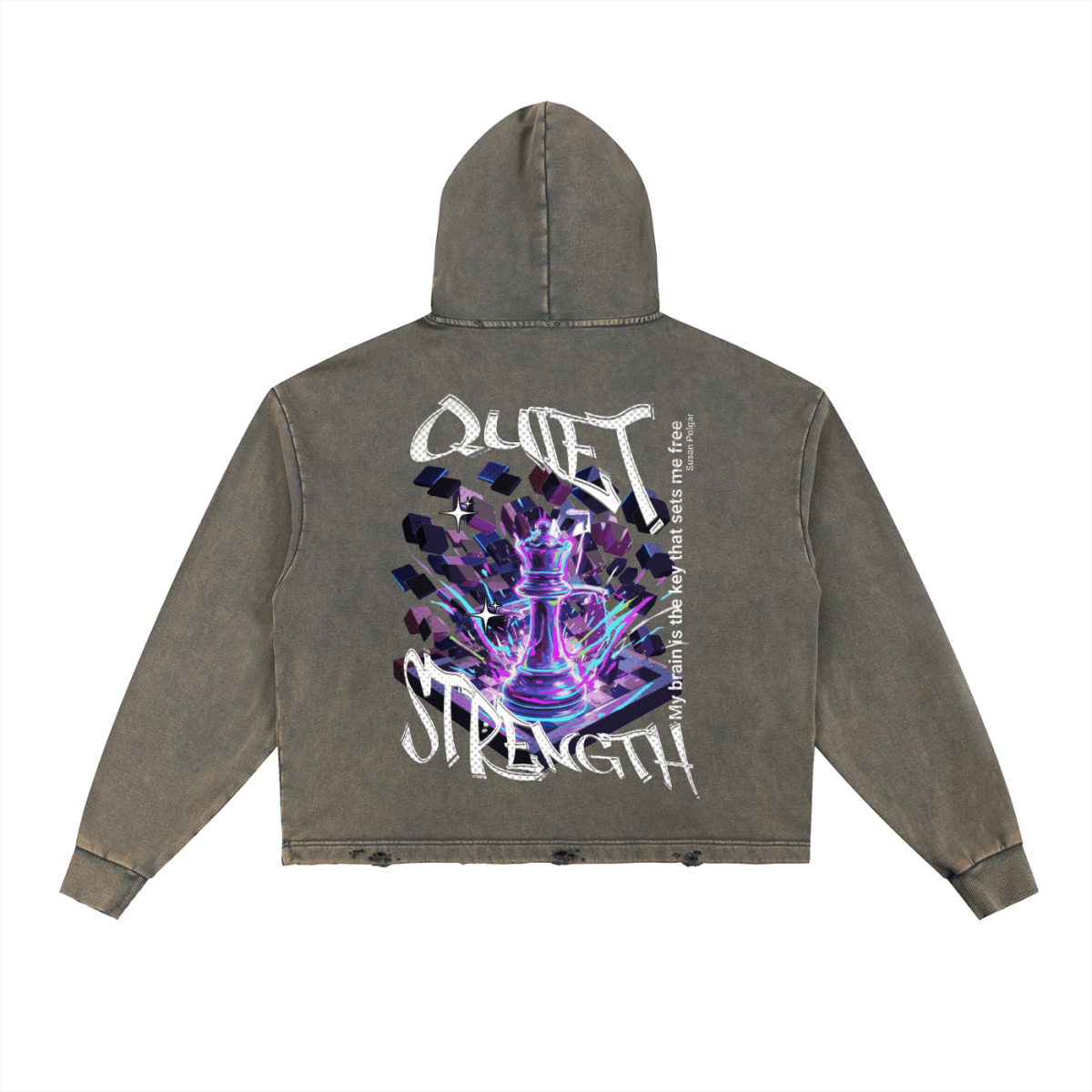 Quiet Strength Vintage Washed Hoodie, Mental Health Awareness Chess Queen Hoodie - Gooso Pixel LLC