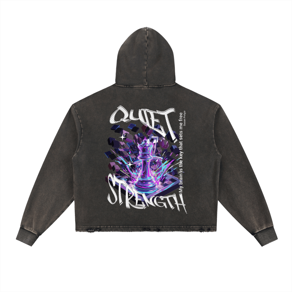 Quiet Strength Vintage Washed Hoodie, Mental Health Awareness Chess Queen Hoodie - Gooso Pixel LLC