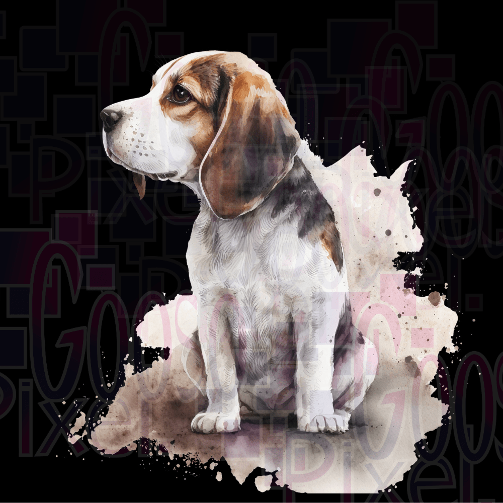 Beagle dog illustration with watercolor effect on a black background