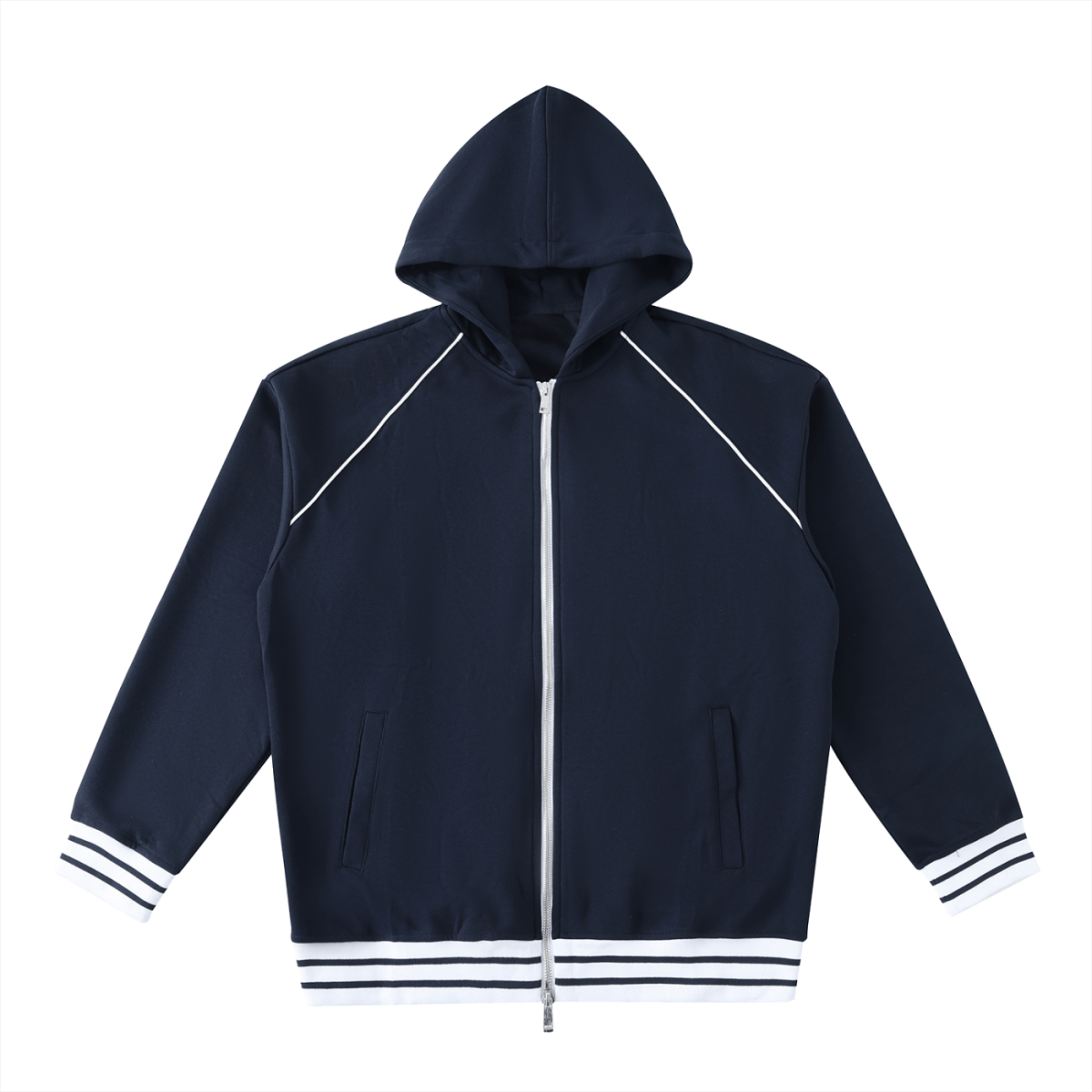 Striped Trim Zip - Up Hoodie - Gooso Pixel
