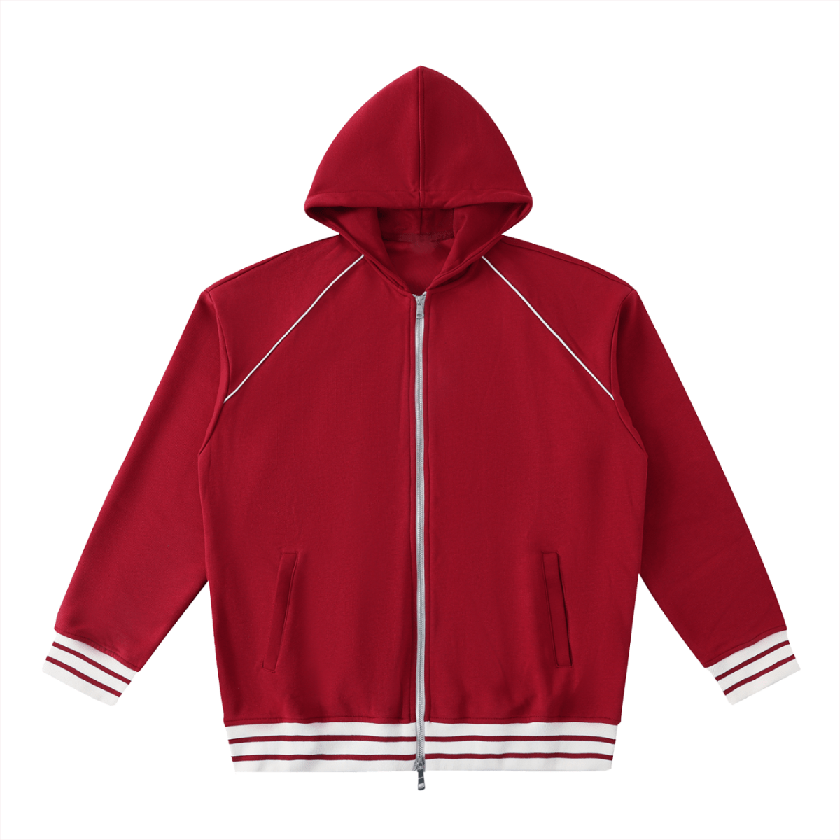 Striped Trim Zip - Up Hoodie - Gooso Pixel