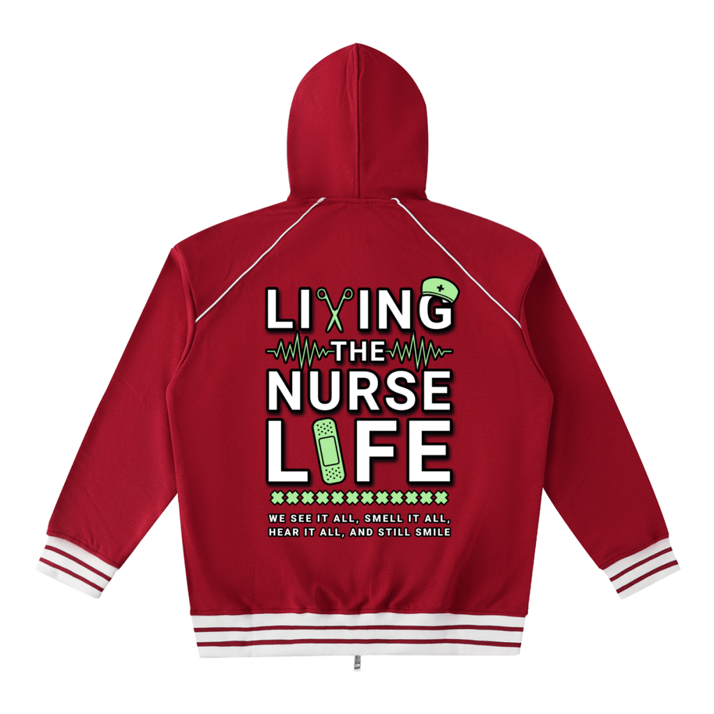 Striped Trim Zip - Up Hoodie - Gooso Pixel