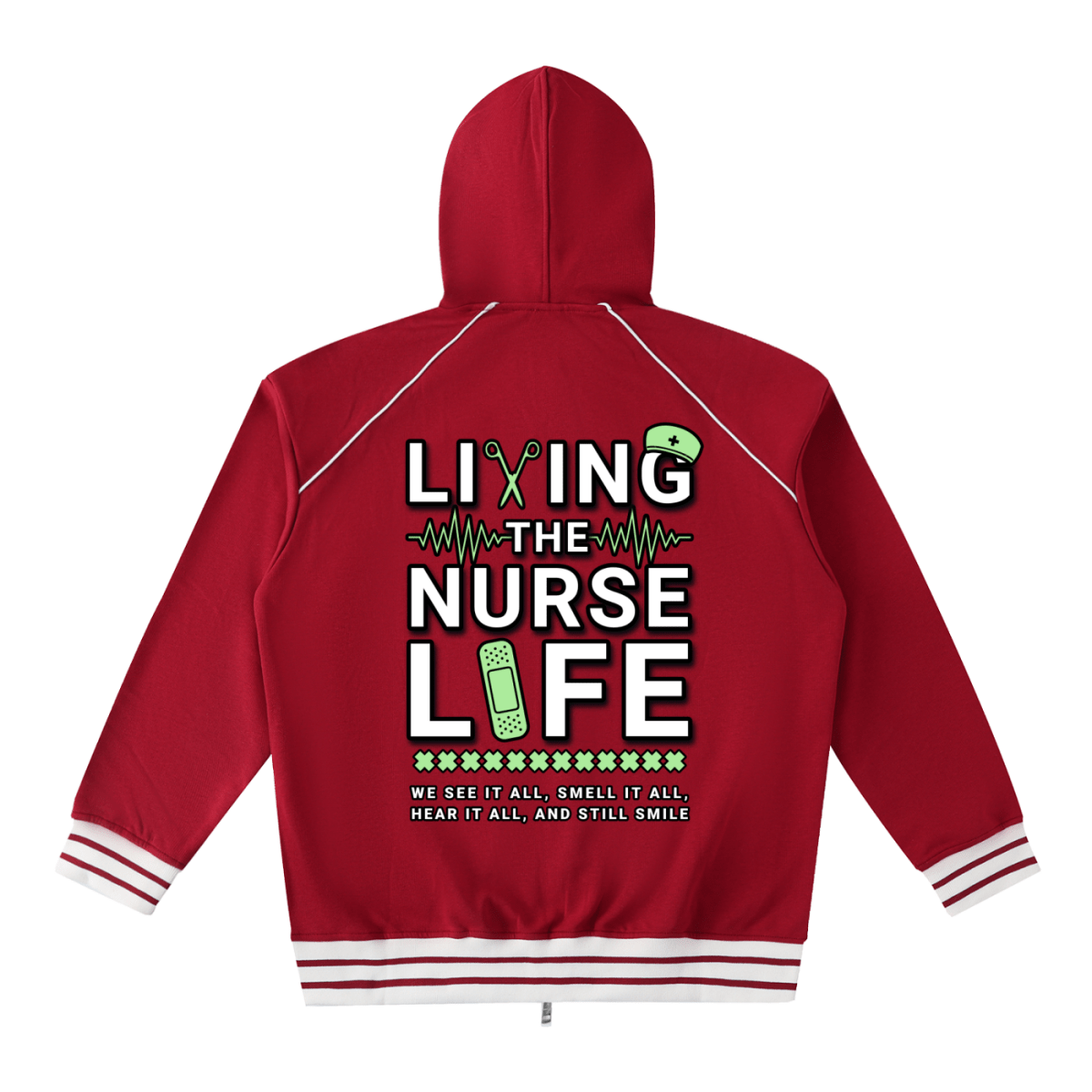 Striped Trim Zip - Up Hoodie - Gooso Pixel