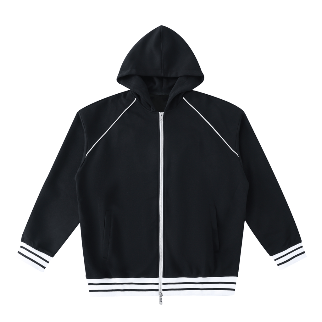 Striped Trim Zip - Up Hoodie - Gooso Pixel