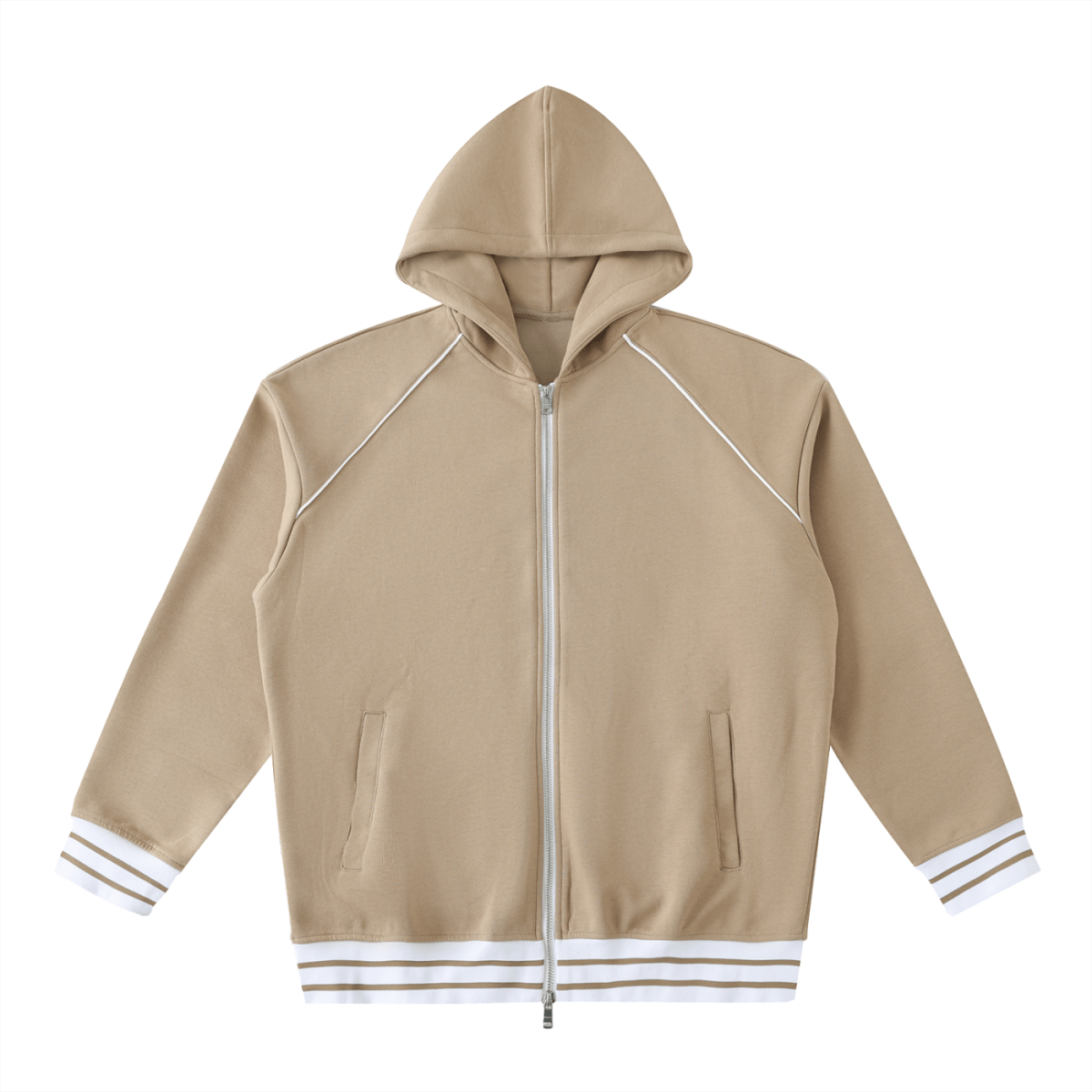 Striped Trim Zip - Up Hoodie - Gooso Pixel