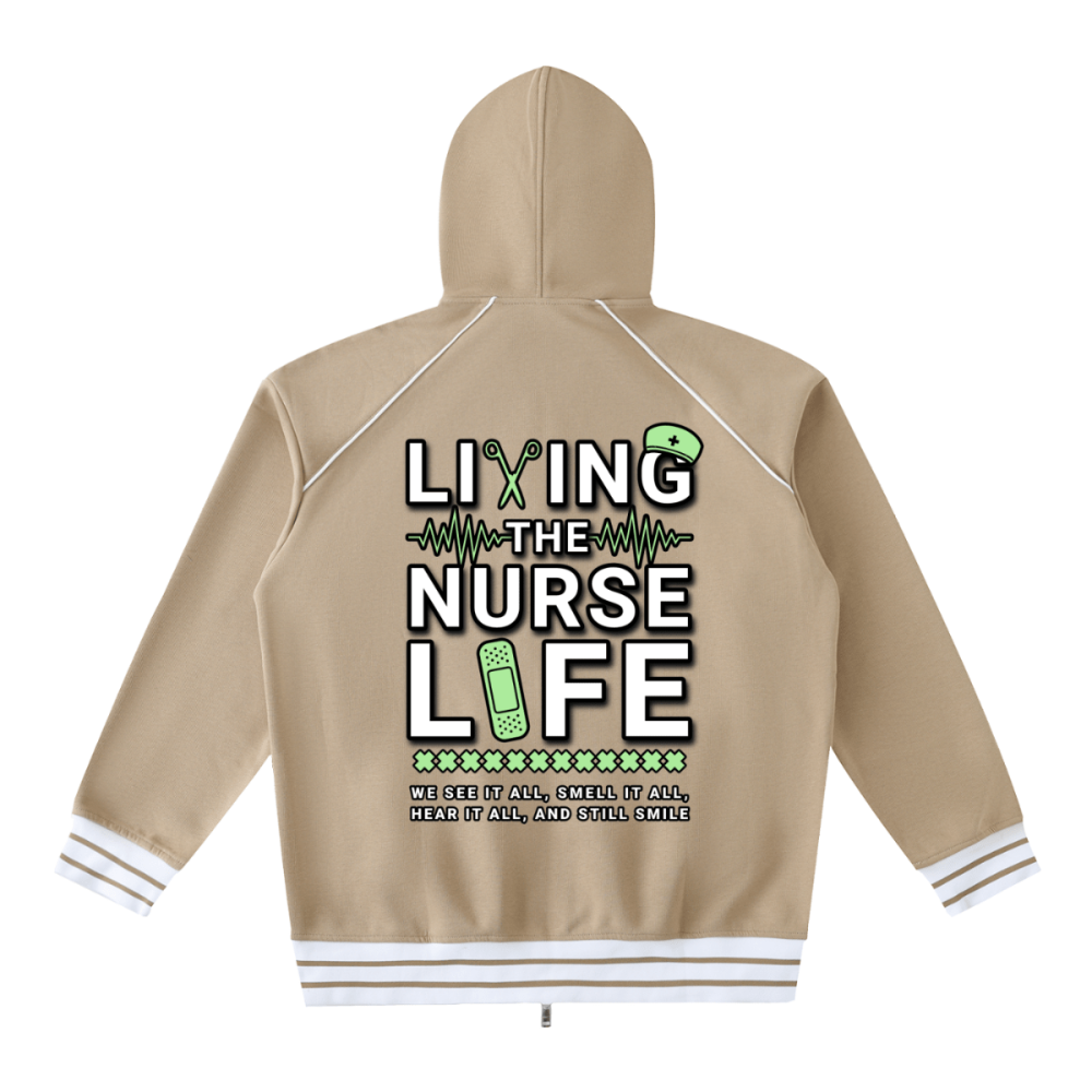 Striped Trim Zip - Up Hoodie - Gooso Pixel