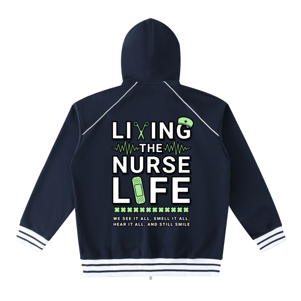 Striped Trim Zip - Up Hoodie - Gooso Pixel