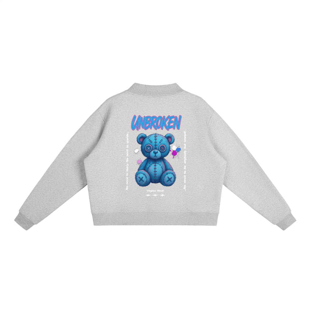 UNBROKEN Blue Teddy Sweater – Women’s Oversized Turtleneck Pullover - Gooso Pixel-back light gray