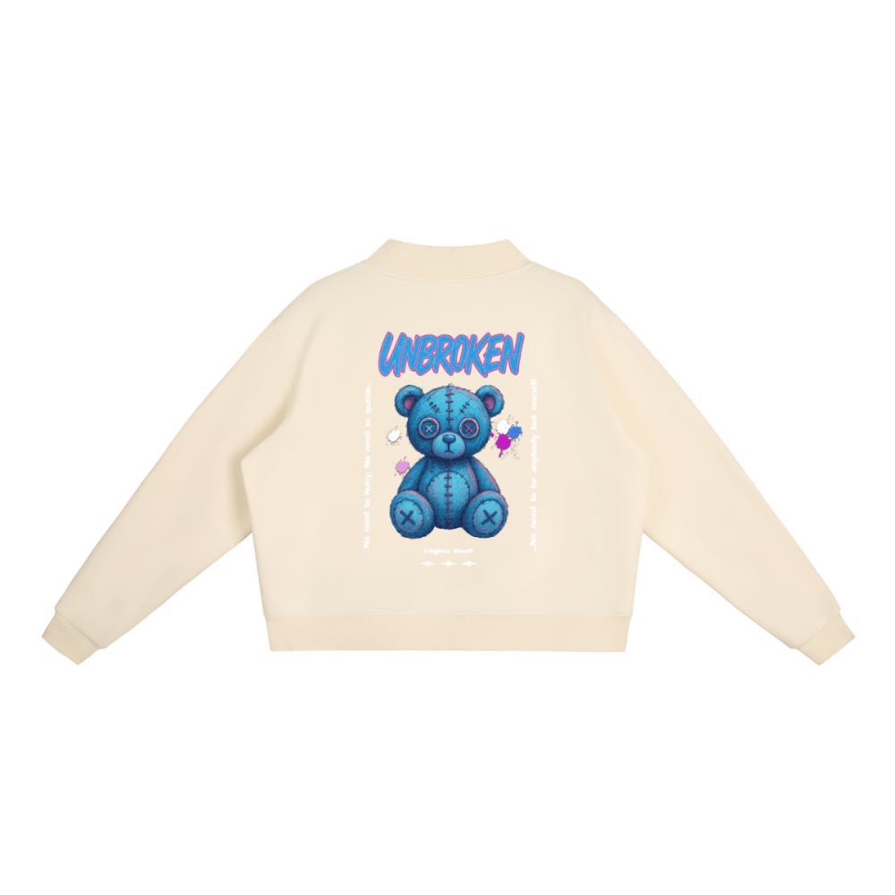 UNBROKEN Blue Teddy Sweater – Women’s Oversized Turtleneck Pullover - Gooso Pixel-back creme 