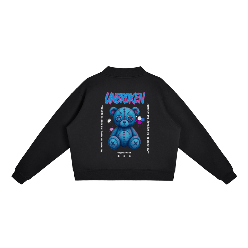 UNBROKEN Blue Teddy Sweater – Women’s Oversized Turtleneck Pullover - Gooso Pixel-black back