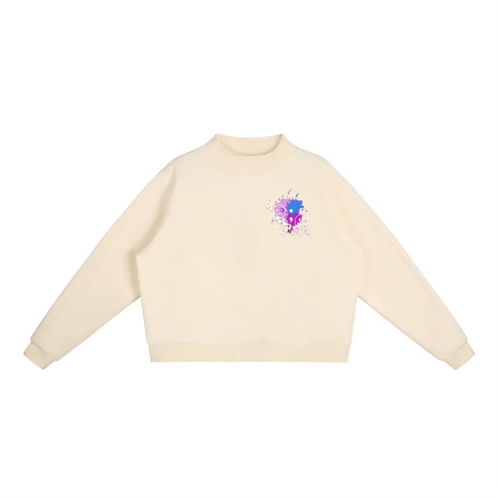 UNBROKEN Blue Teddy Sweater – Women’s Oversized Turtleneck Pullover - Gooso Pixel- creme front