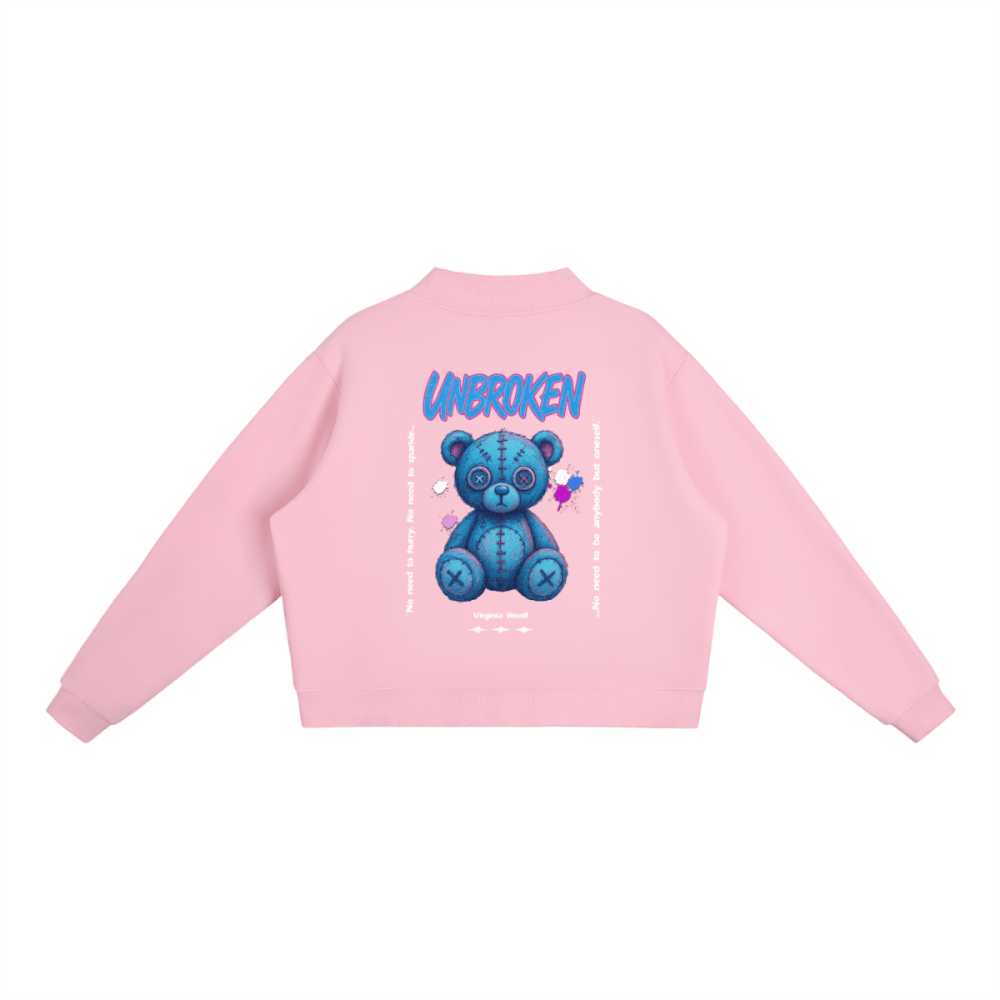 UNBROKEN Blue Teddy Sweater – Women’s Oversized Turtleneck Pullover - Gooso Pixel pink back
