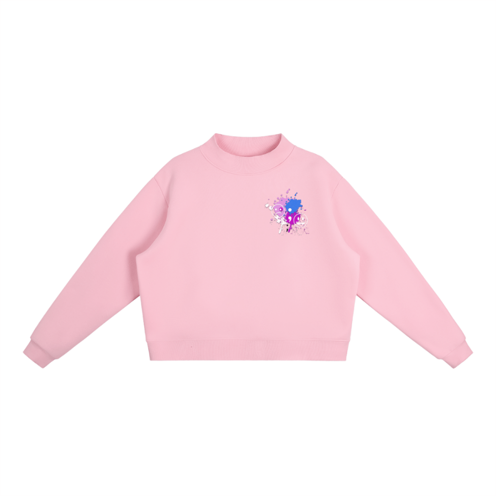 UNBROKEN Blue Teddy Sweater – Women’s Oversized Turtleneck Pullover - Gooso Pixel pink front