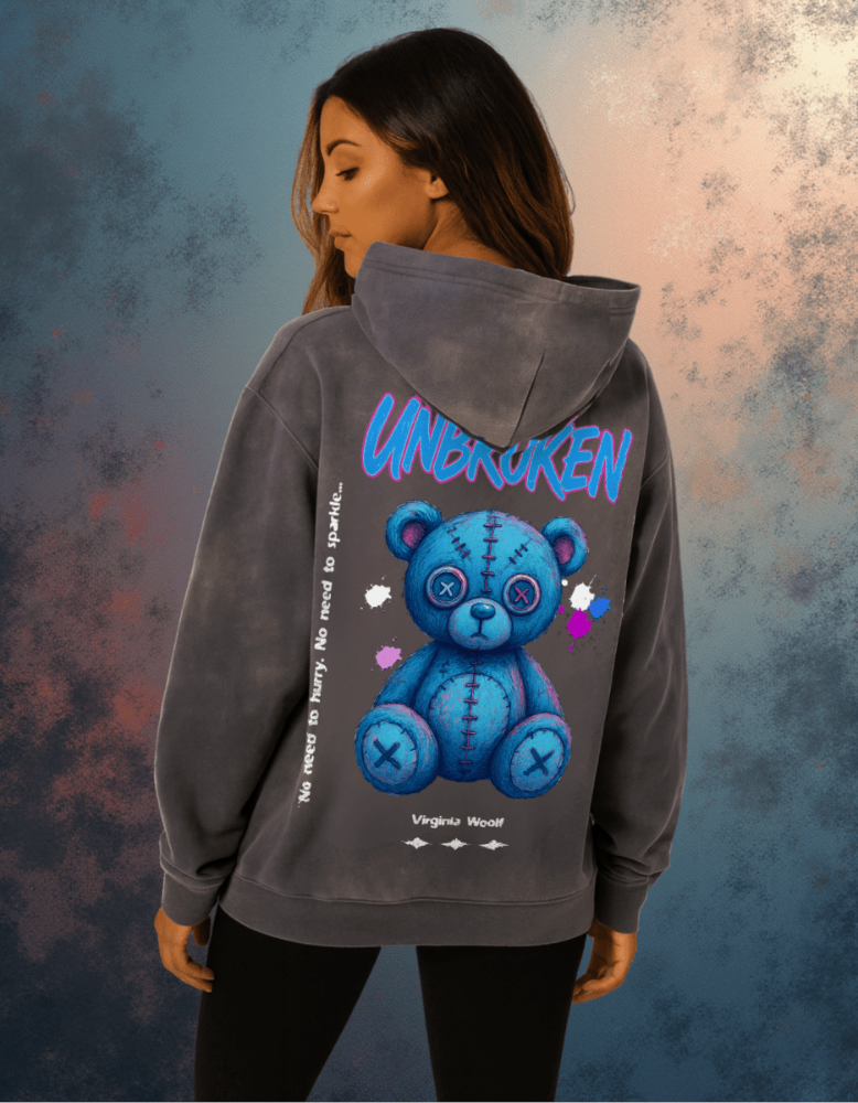 UNBROKEN Teddy Hoodie – Suicide Awareness Semicolon Edition (Unisex Loose Fit) - Gooso Pixel