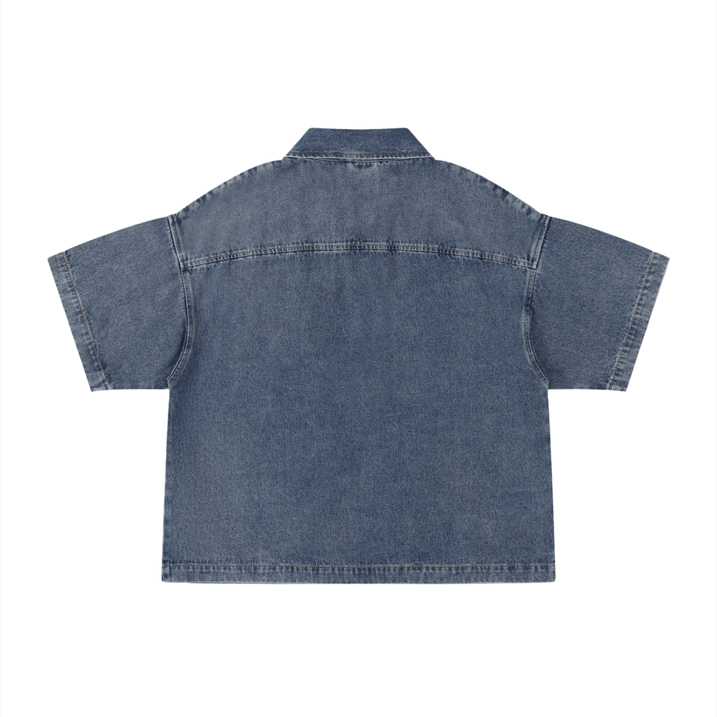 Unisex Vintage Wash Boxy Quarter - Zip Denim Shirt - Gooso Pixel LLC