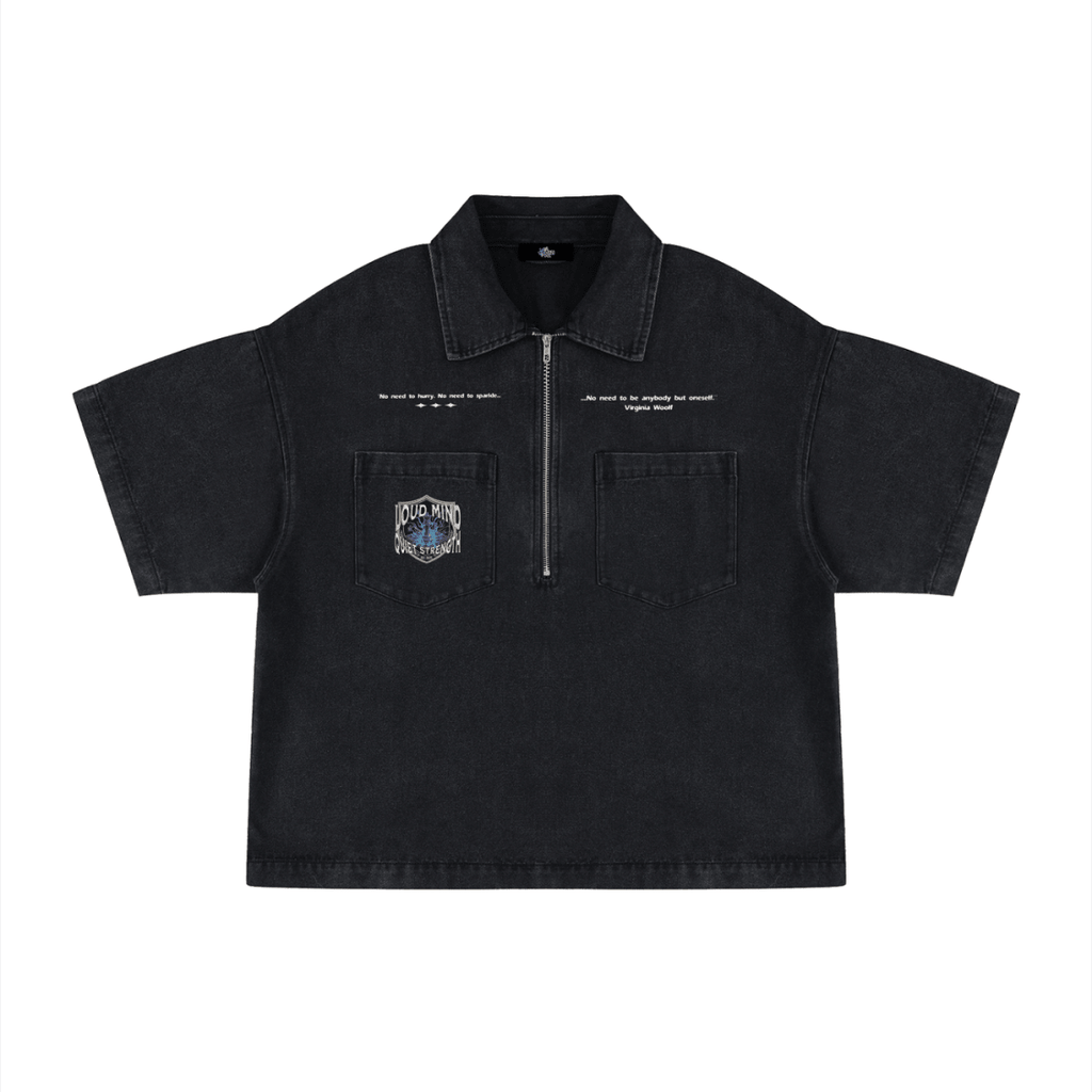 Unisex Vintage Wash Boxy Quarter - Zip Denim Shirt - Gooso Pixel LLC