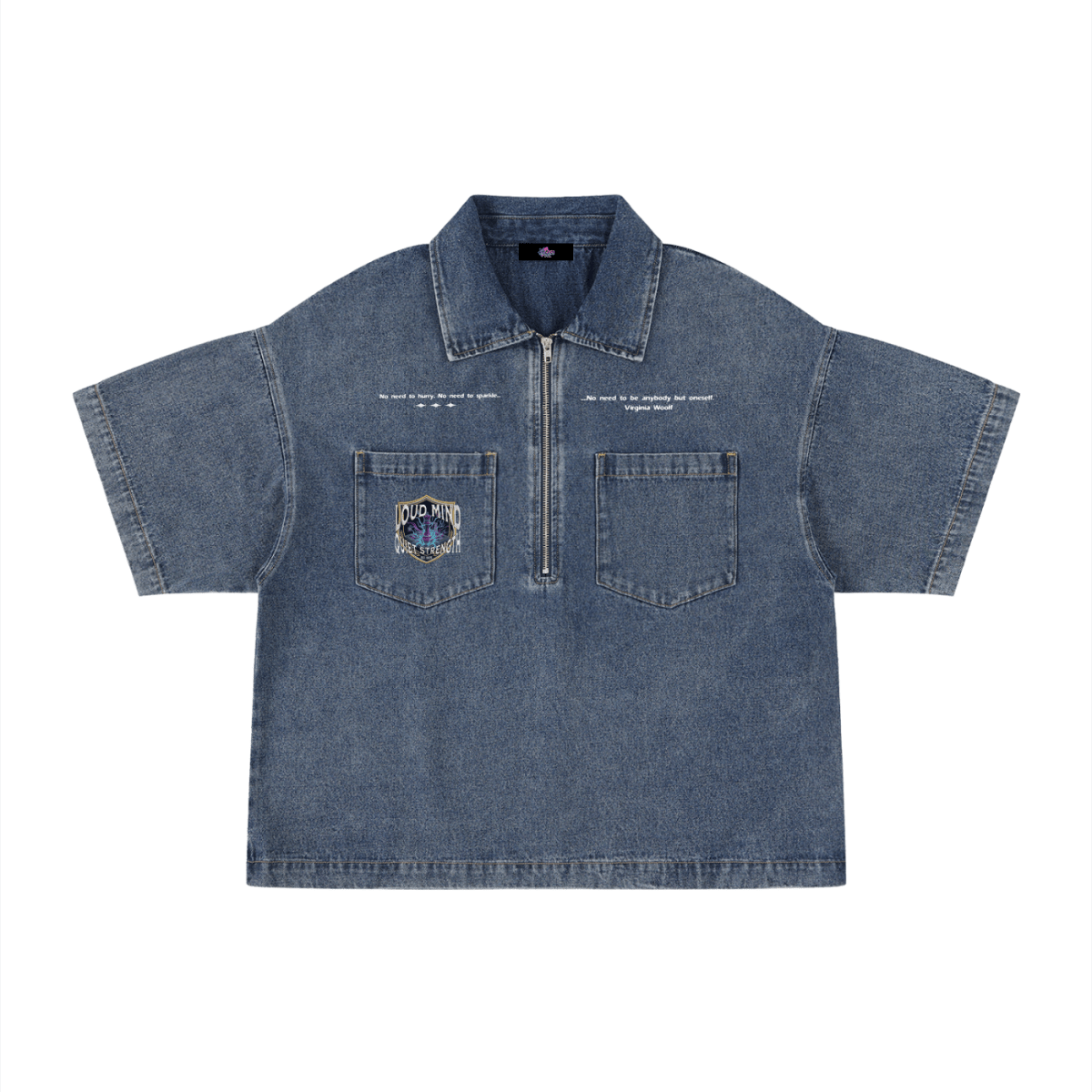 Unisex Vintage Wash Boxy Quarter - Zip Denim Shirt - Gooso Pixel LLC
