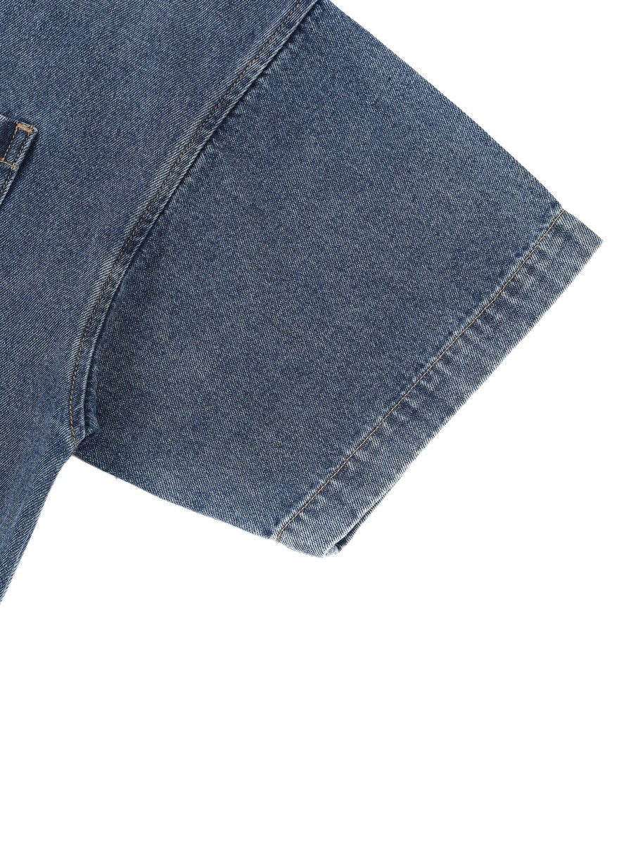 Unisex Vintage Wash Boxy Quarter - Zip Denim Shirt - Gooso Pixel LLC