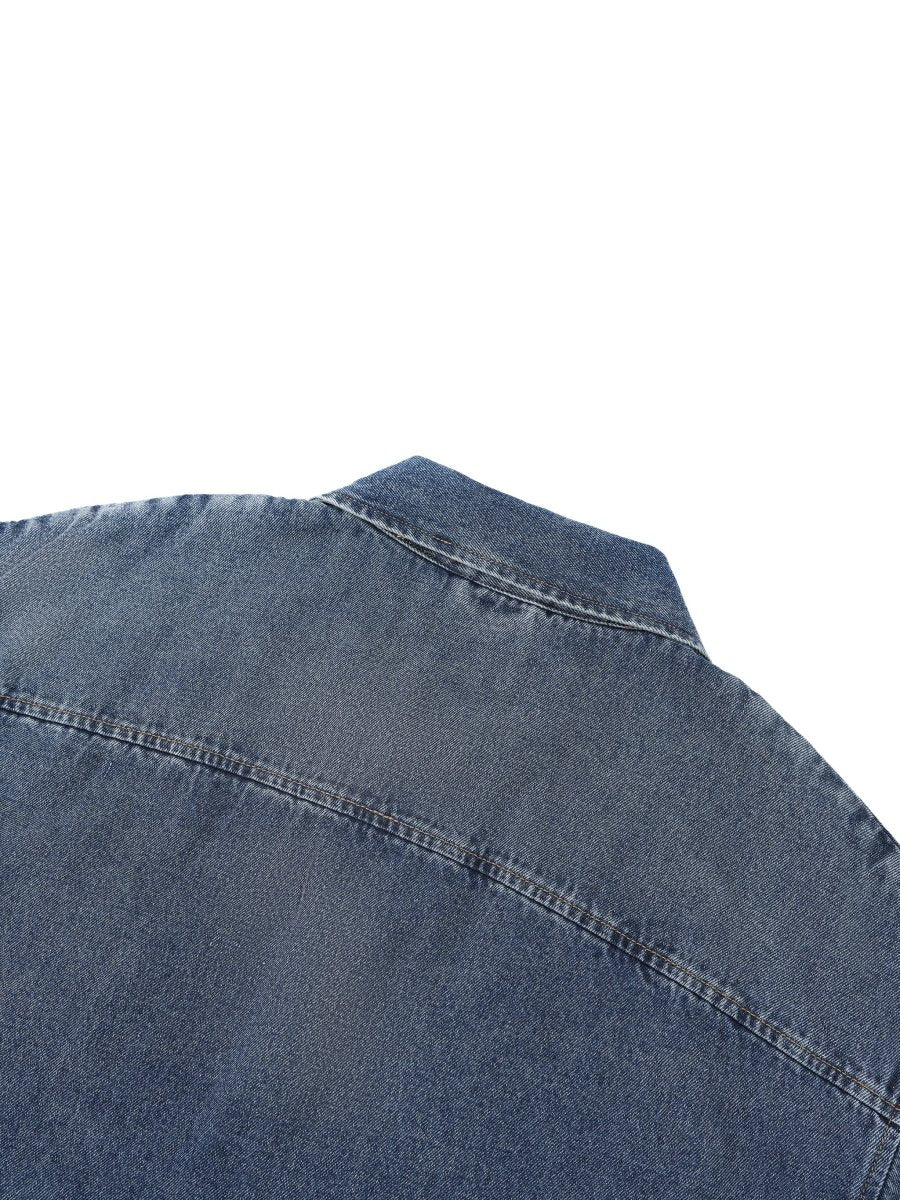 Unisex Vintage Wash Boxy Quarter - Zip Denim Shirt - Gooso Pixel LLC