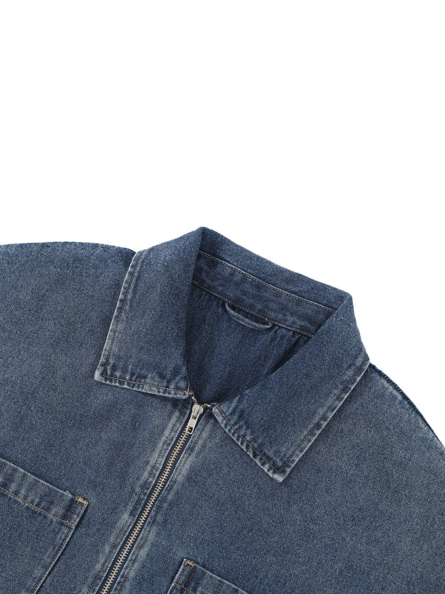 Unisex Vintage Wash Boxy Quarter - Zip Denim Shirt - Gooso Pixel LLC