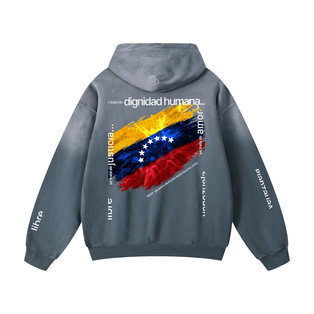 Venezuela Libre Hoodie - Distressed Flag Oversized Sweatshirt with María Corina Machado Tribute - Gooso Pixel LLC