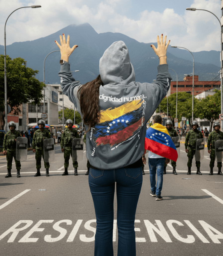 Venezuela Libre Hoodie - Distressed Flag Oversized Sweatshirt with María Corina Machado Tribute - Gooso Pixel LLC