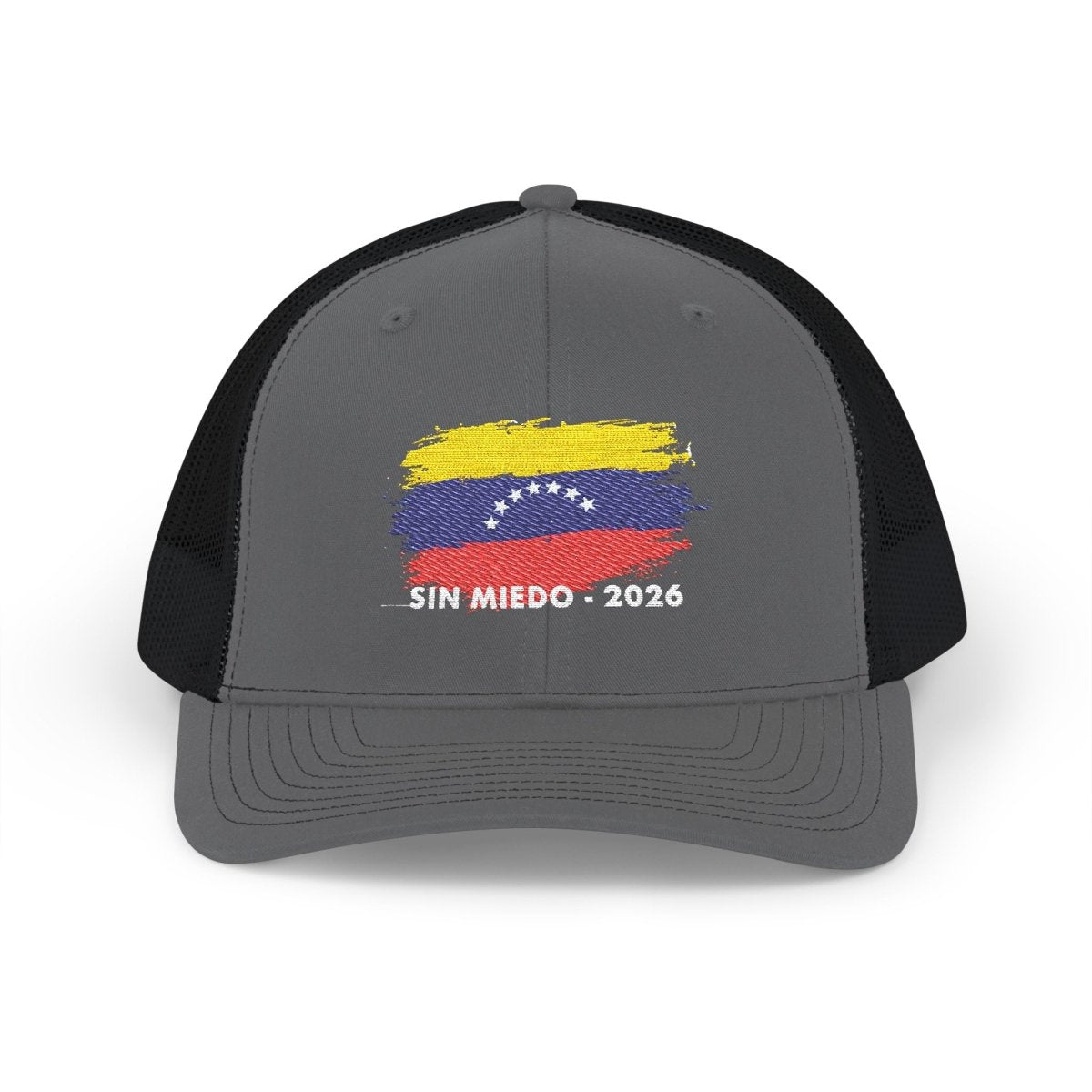 Gray and black cap with Venezuelan flag design and text on a white background