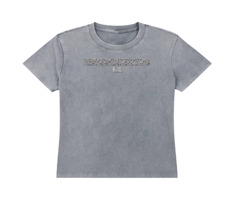 Vintage Wash “Never Give Up” Graphic T-Shirt – Women’s Streetwear - Gooso Pixel