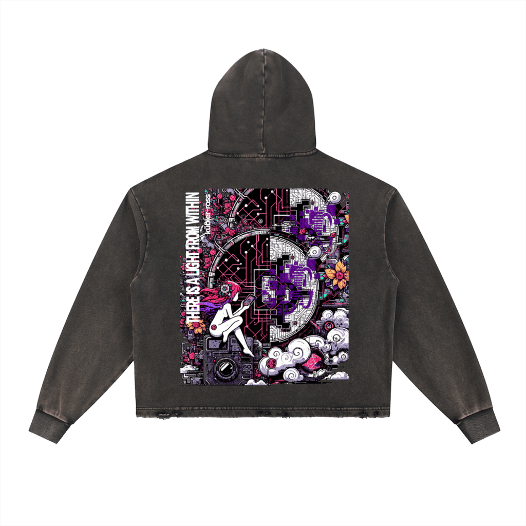 Vintage Washed Frayed - Hem Hoodie - Gooso Pixel LLC
