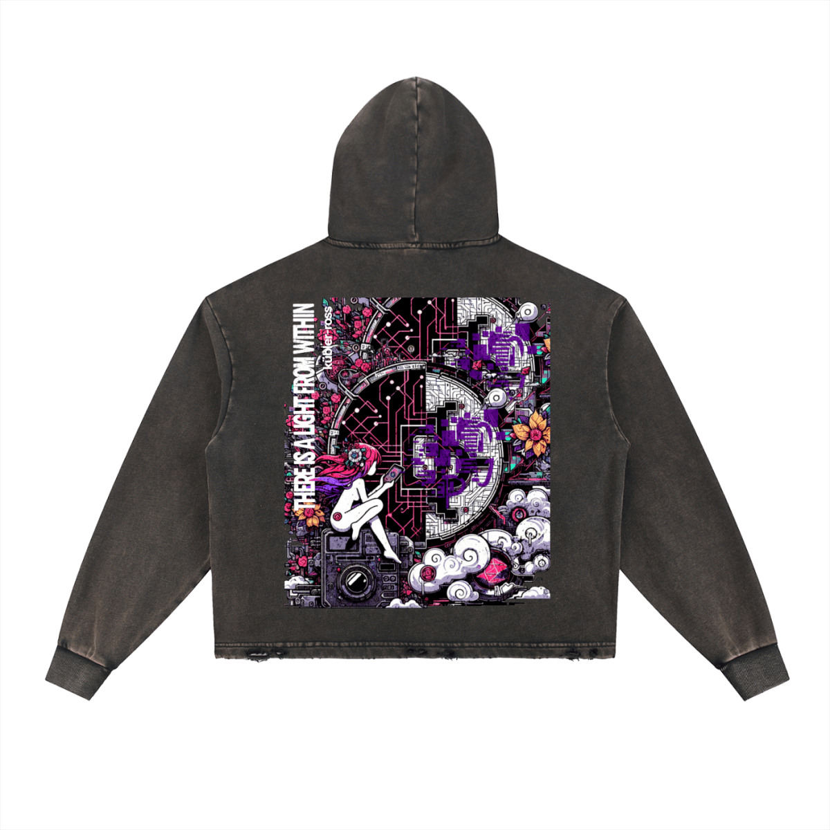 Vintage Washed Frayed - Hem Hoodie - Gooso Pixel LLC