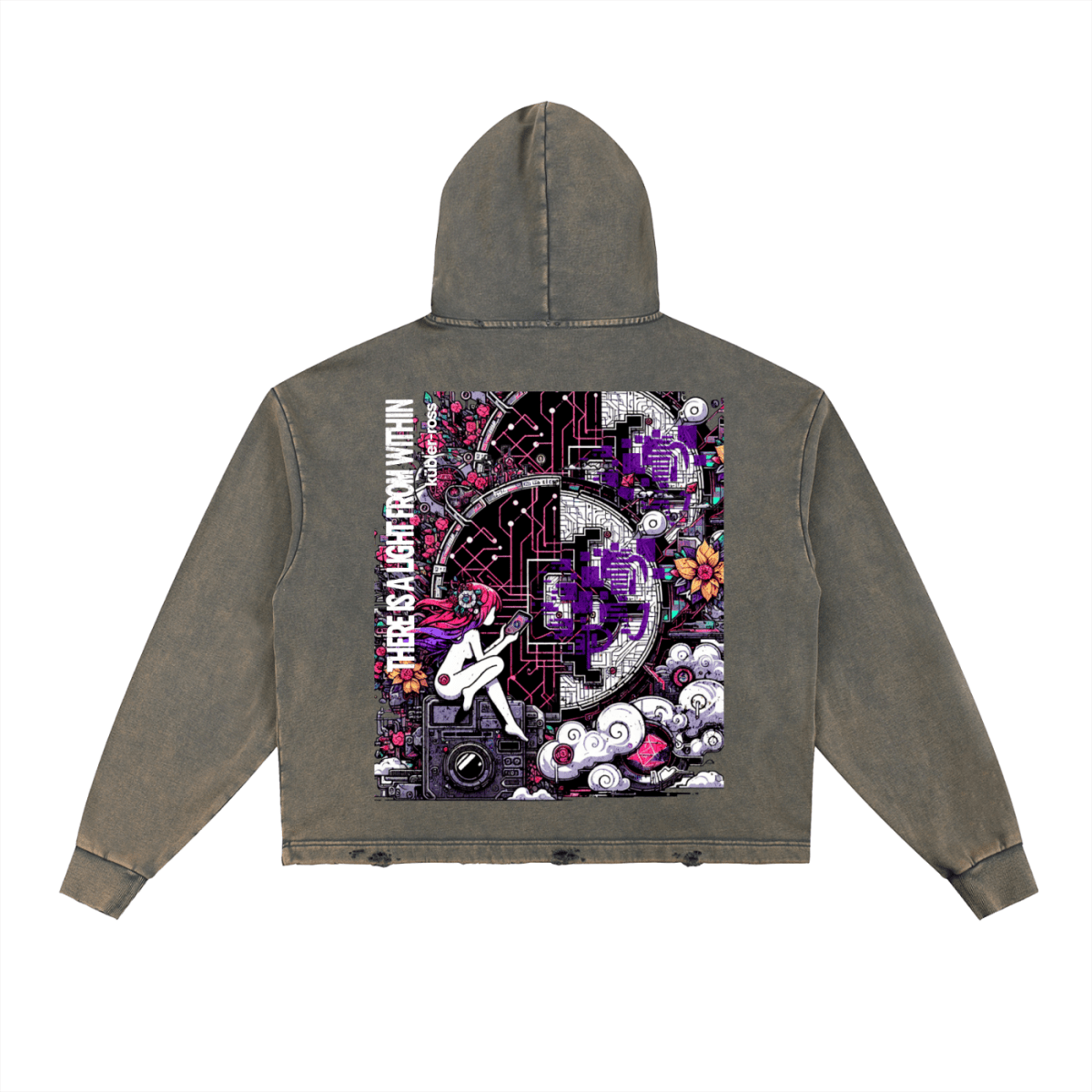 Vintage Washed Frayed - Hem Hoodie - Gooso Pixel LLC