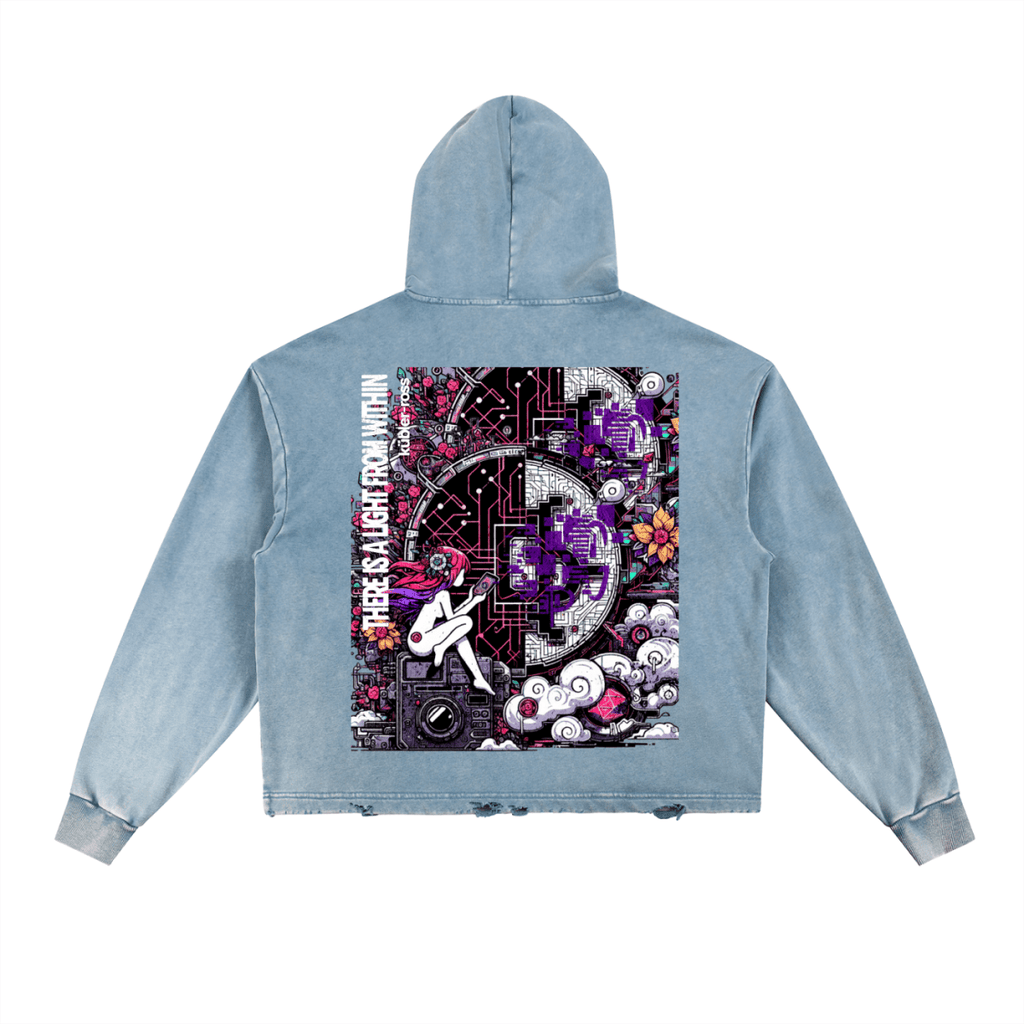 Vintage Washed Frayed - Hem Hoodie - Gooso Pixel LLC
