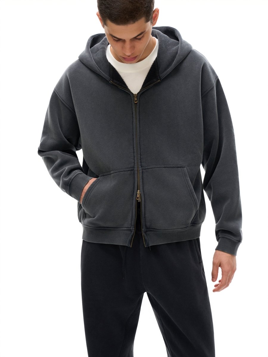 Zip - Through Boxy Fleece Hoodie - Gooso Pixel LLC